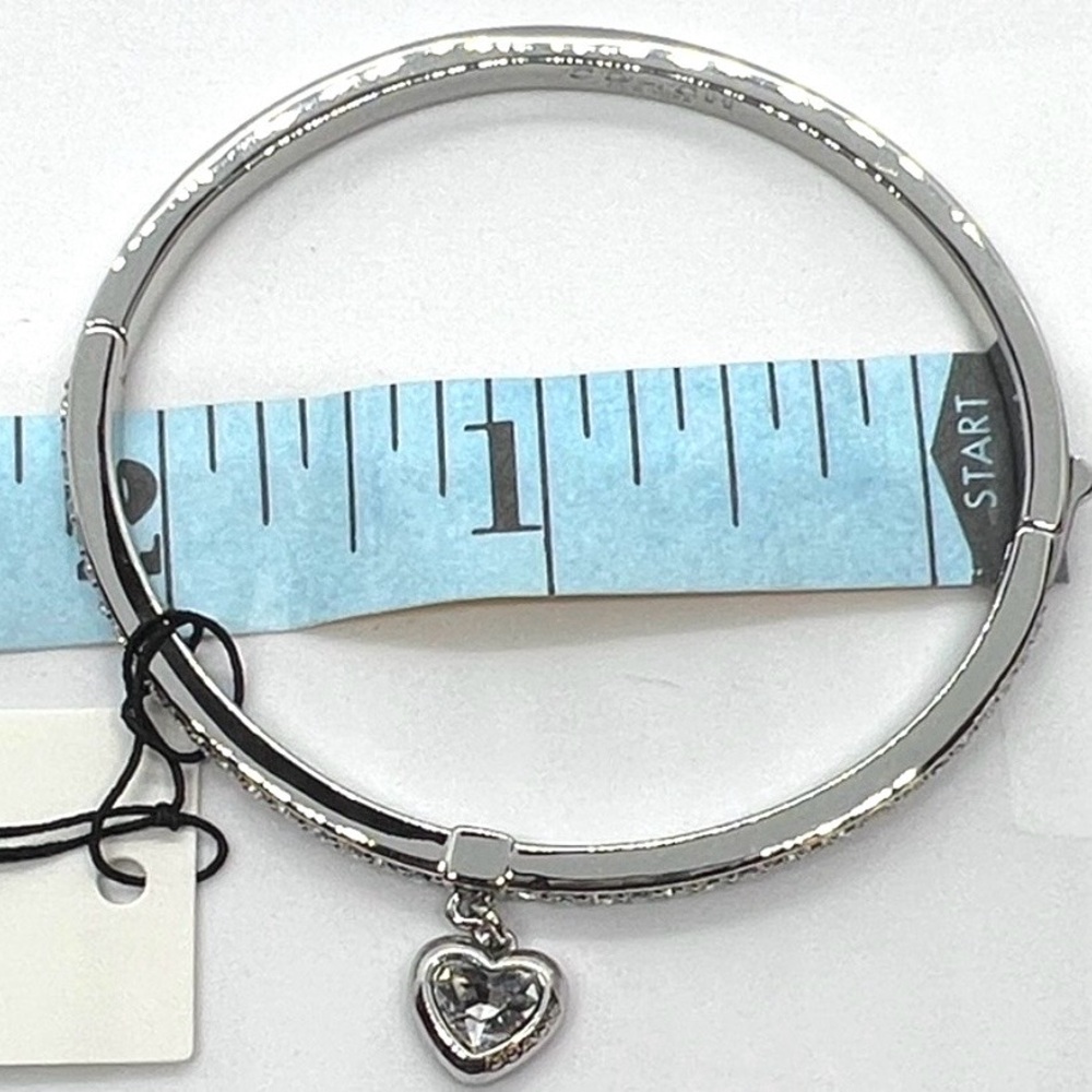 Coach Silver Crystal Heart Charm Hinged Bangle Bracelet NWT $125 MSRP & Dust Bag - Picture 9 of 11